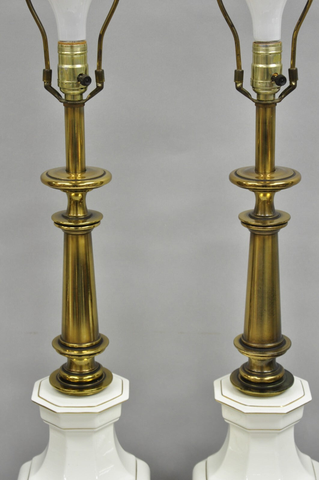 Vintage Stiffel Empire Style Burnished Brass & Porcelain Table Lamps (B) - Pair