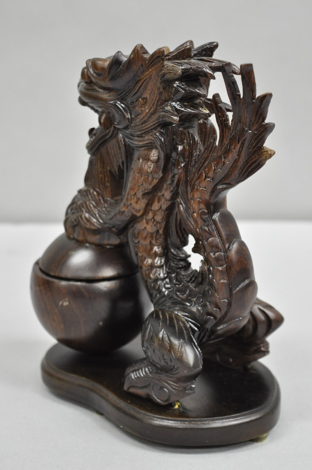 Decorative Carved Wood Chinese Foo Dog Dragon Incense Burner Holder