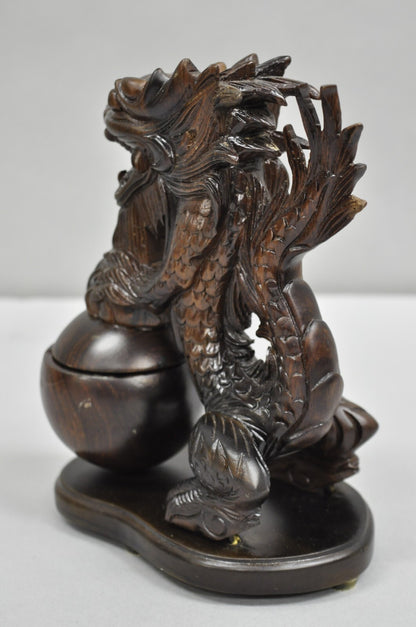 Decorative Carved Wood Chinese Foo Dog Dragon Incense Burner Holder