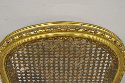 Antique French Louis XVI Style Gold Giltwood Cane Boudoir Vanity Side Chair