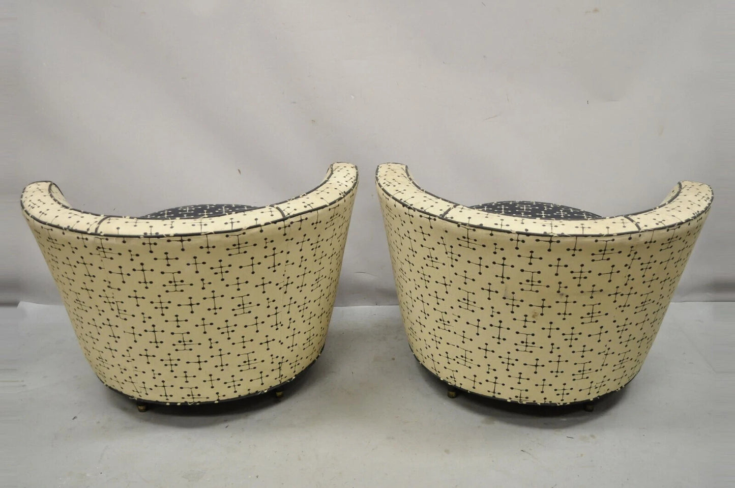 Vintage Mid Century Modern Round Upholstered Oversized Club Lounge Chairs - Pair