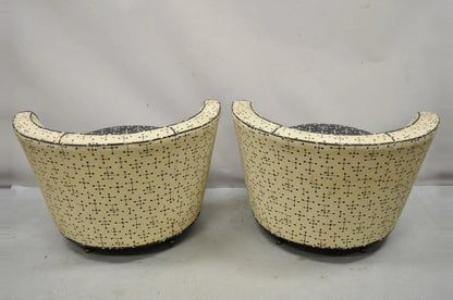 Vintage Mid Century Modern Round Upholstered Oversized Club Lounge Chairs - Pair