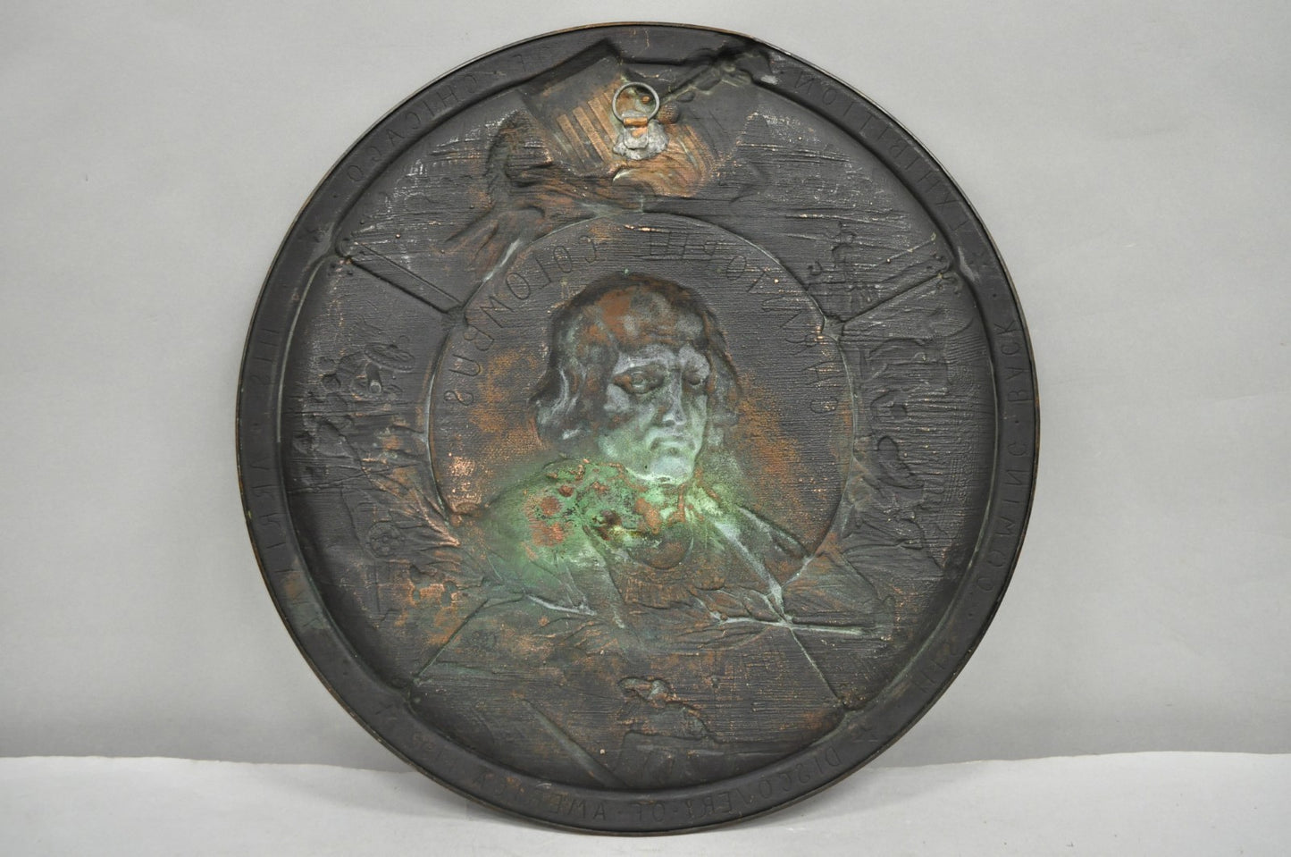 1893 World's Fair Columbian Exhibition Christopher Columbus Bronze Charge Plaque