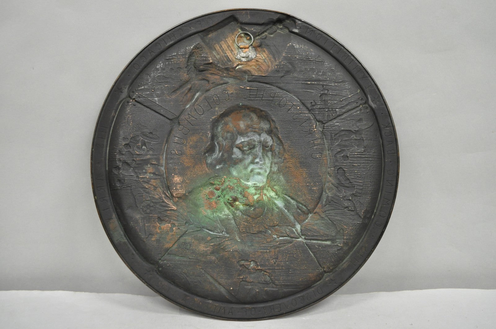 1893 World's Fair Columbian Exhibition Christopher Columbus Bronze Charge Plaque