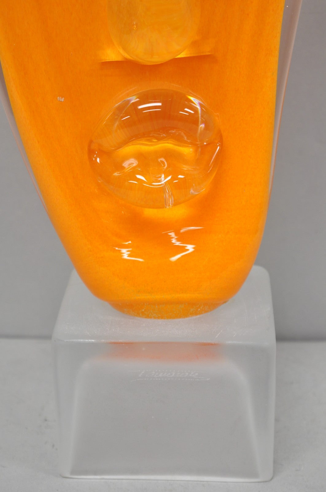 Ion Tamaian Postmodern Orange Blown Art Glass 20" Large Abstract Face Sculpture