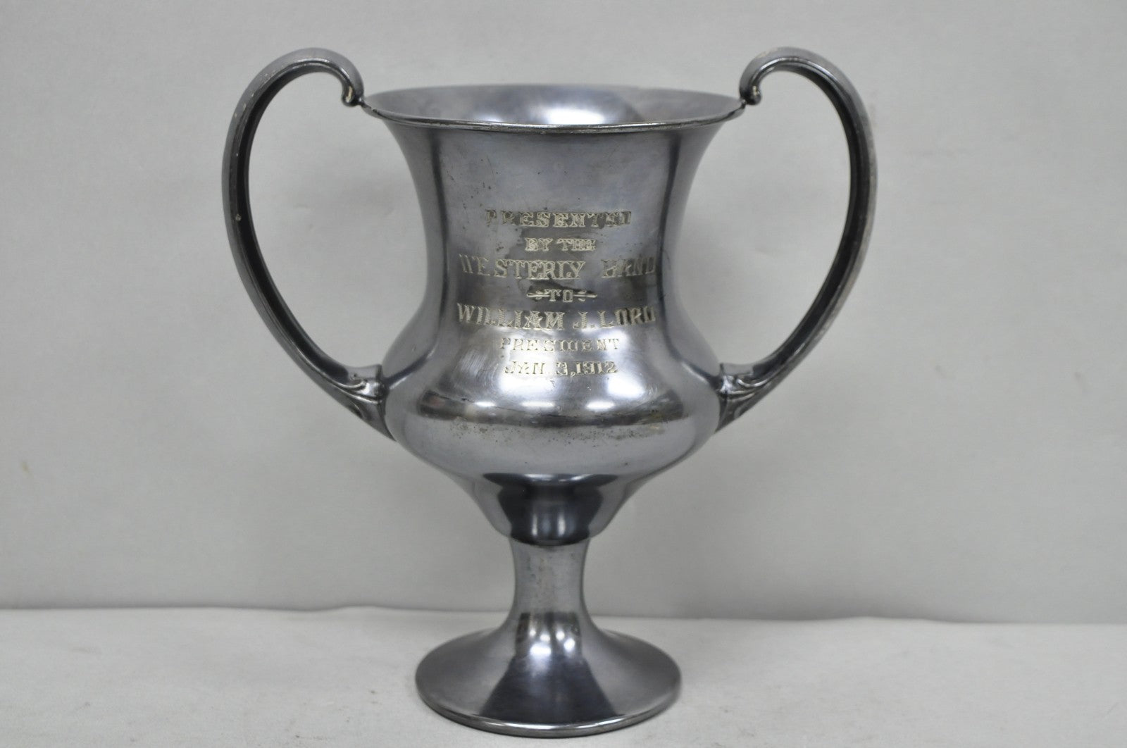 Antique Victorian Silver Plated Trophy Loving Cup Award "Westerly Band, 1912"