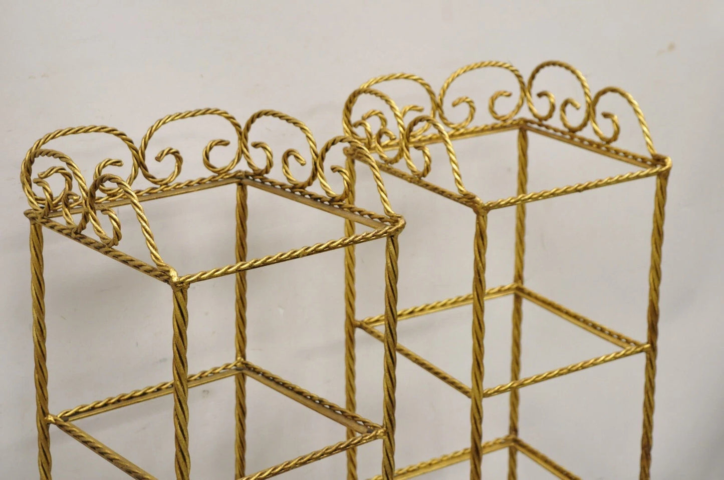Italian Hollywood Regency Rope Tassel Gold 4 Tier Iron Etagere Shelf - a Pair