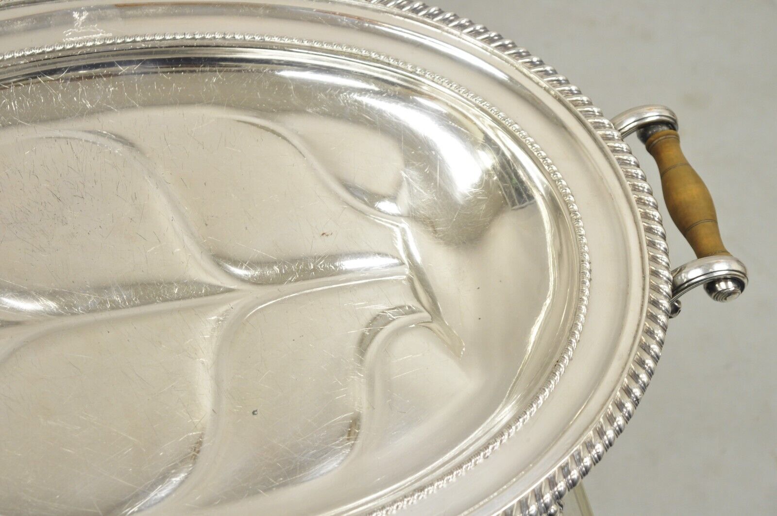 Antique English Victorian Silver Plated Paw Foot Meat Cutlery Chaffing Dish Tray