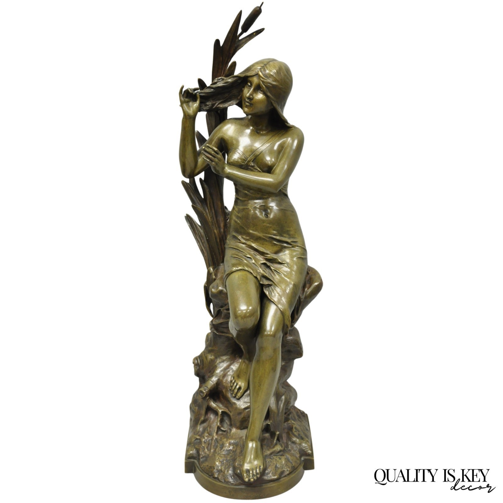 Antique Edouard Drouot (1859-1945) "La Rosse" French Bronze Sculpture of Woman