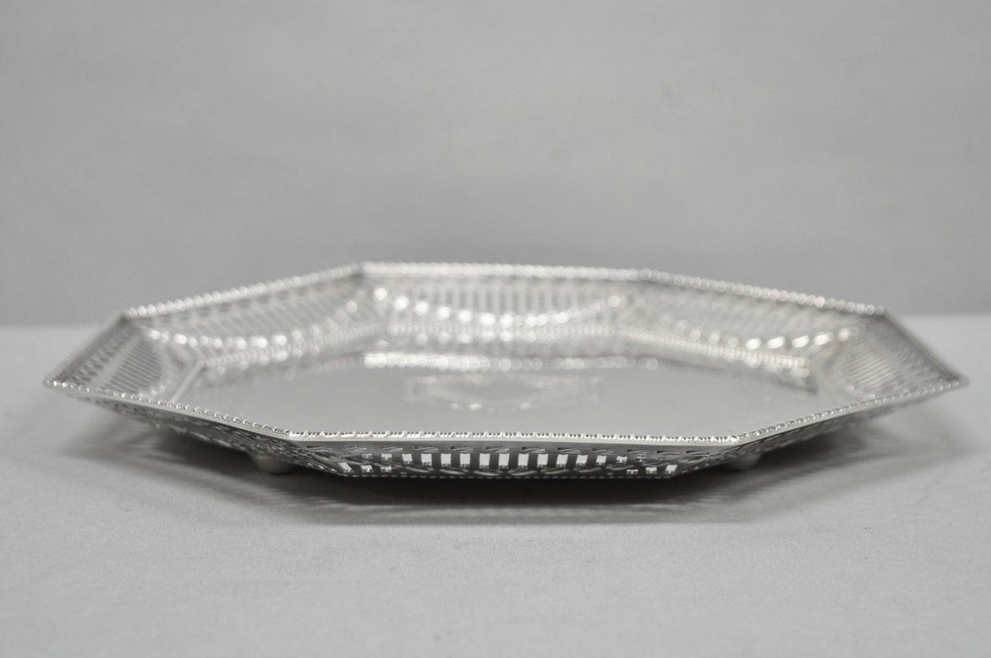 Antique Ellis Barker English Edwardian Silver Plated Octagonal Trinket Dish Tray