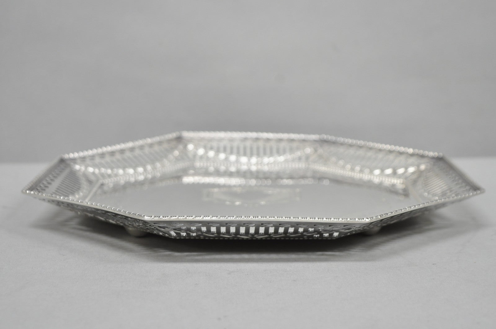 Antique Ellis Barker English Edwardian Silver Plated Octagonal Trinket Dish Tray
