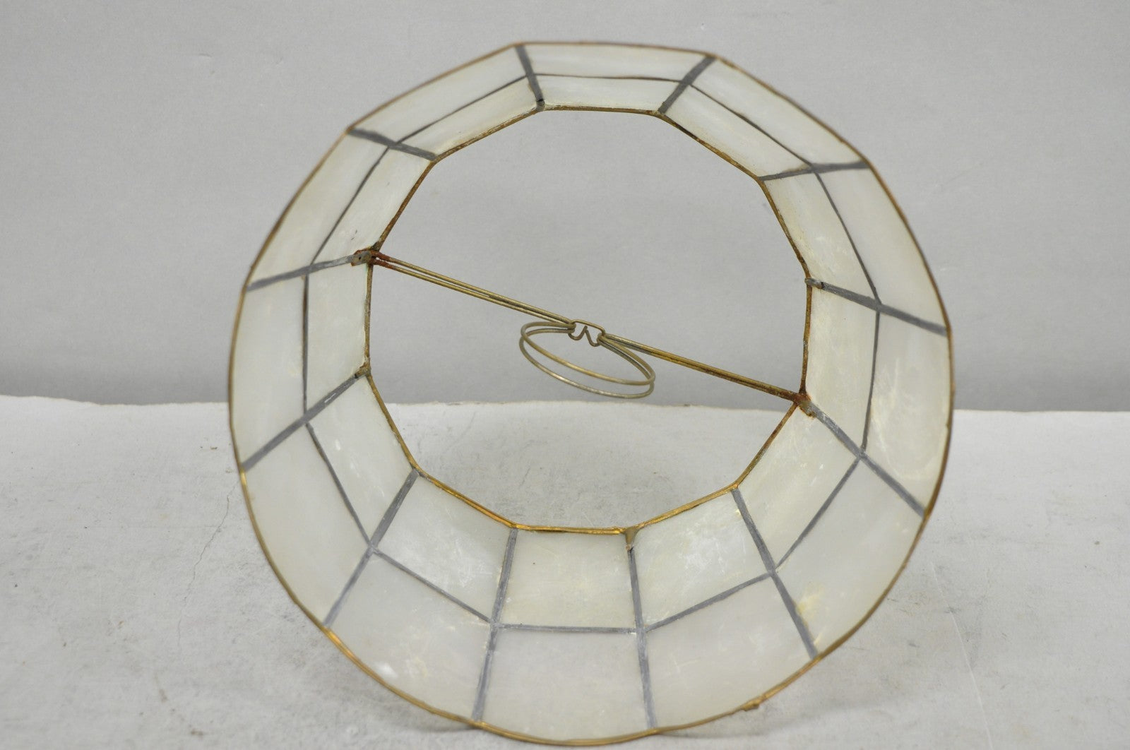 Vintage Italian Hollywood Regency Capiz Shell Gold 8.5" Round Clip On Lamp Shade