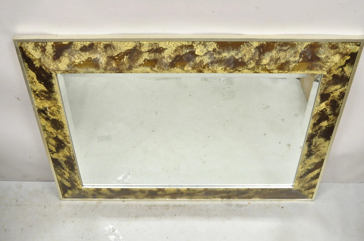 Decorative Arts Inc. Faux Tortoise Shell Painted Brown & Gold Modern Wall Mirror