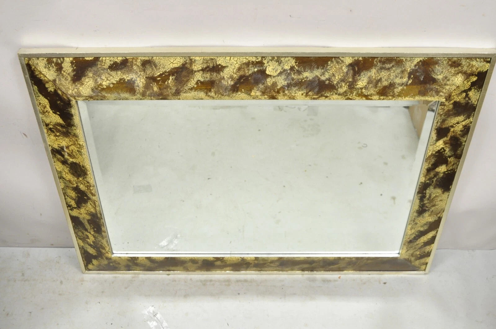 Decorative Arts Inc. Faux Tortoise Shell Painted Brown & Gold Modern Wall Mirror