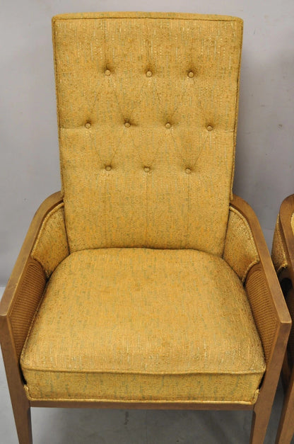 Mid Century Modern Hollywood Regency Sculpted Wood & Cane Lounge Chairs - Pair