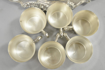Vintage Wallace Harvest Silver Plated Grapevine Punch Bowl Set w/ 12 Cups & Tray
