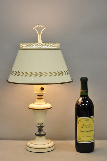 Vintage French Country Style Small White Tole Metal Boudoir Table Lamp w/ Shade
