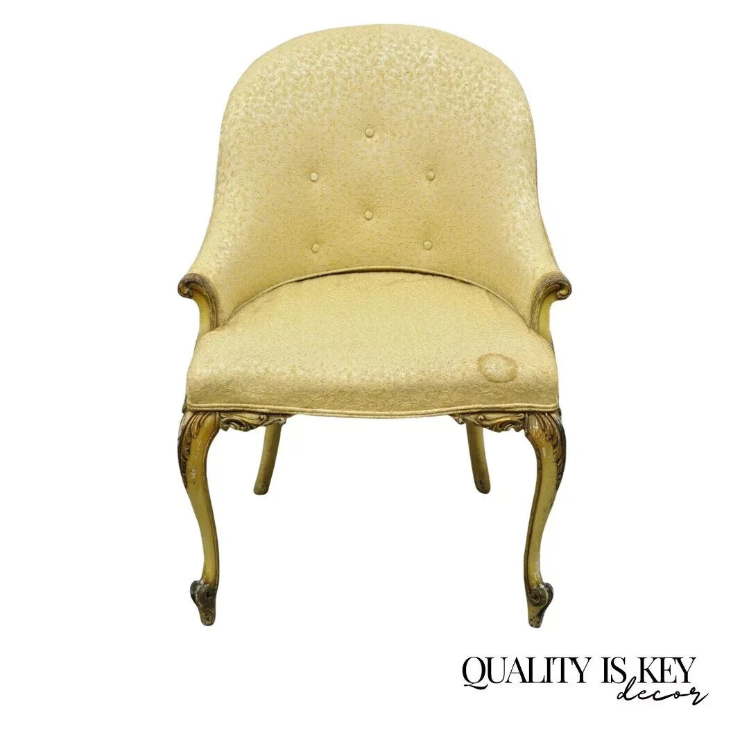 Antique French Louis XV Style Cream Painted Boudoir Vanity Accent Side Chair