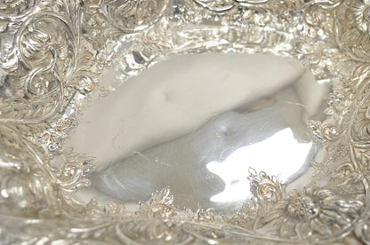 M&H English Victorian Art Nouveau Silver Plated Floral Repousse Fruit Bowls Pair