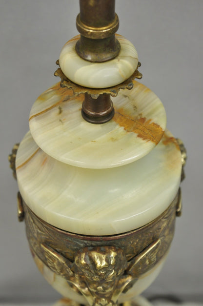 Antique French Neoclassical Louis XV Onyx Urn Figural Bronze Cherub Table Lamp
