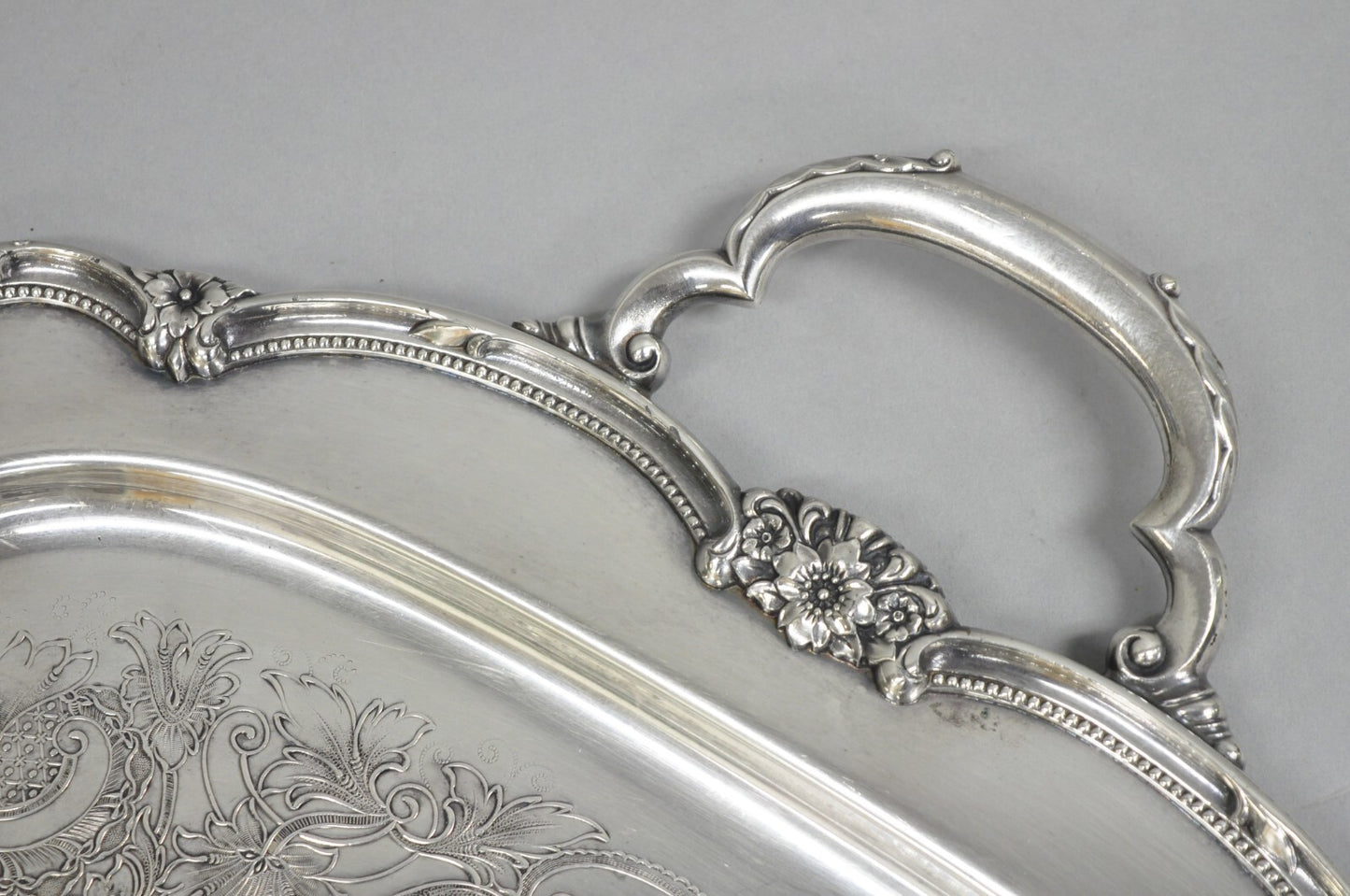 Antique English Baroque Silver Plated Figural Tea Set w/ Rogers Bro Tray - 7 Pcs
