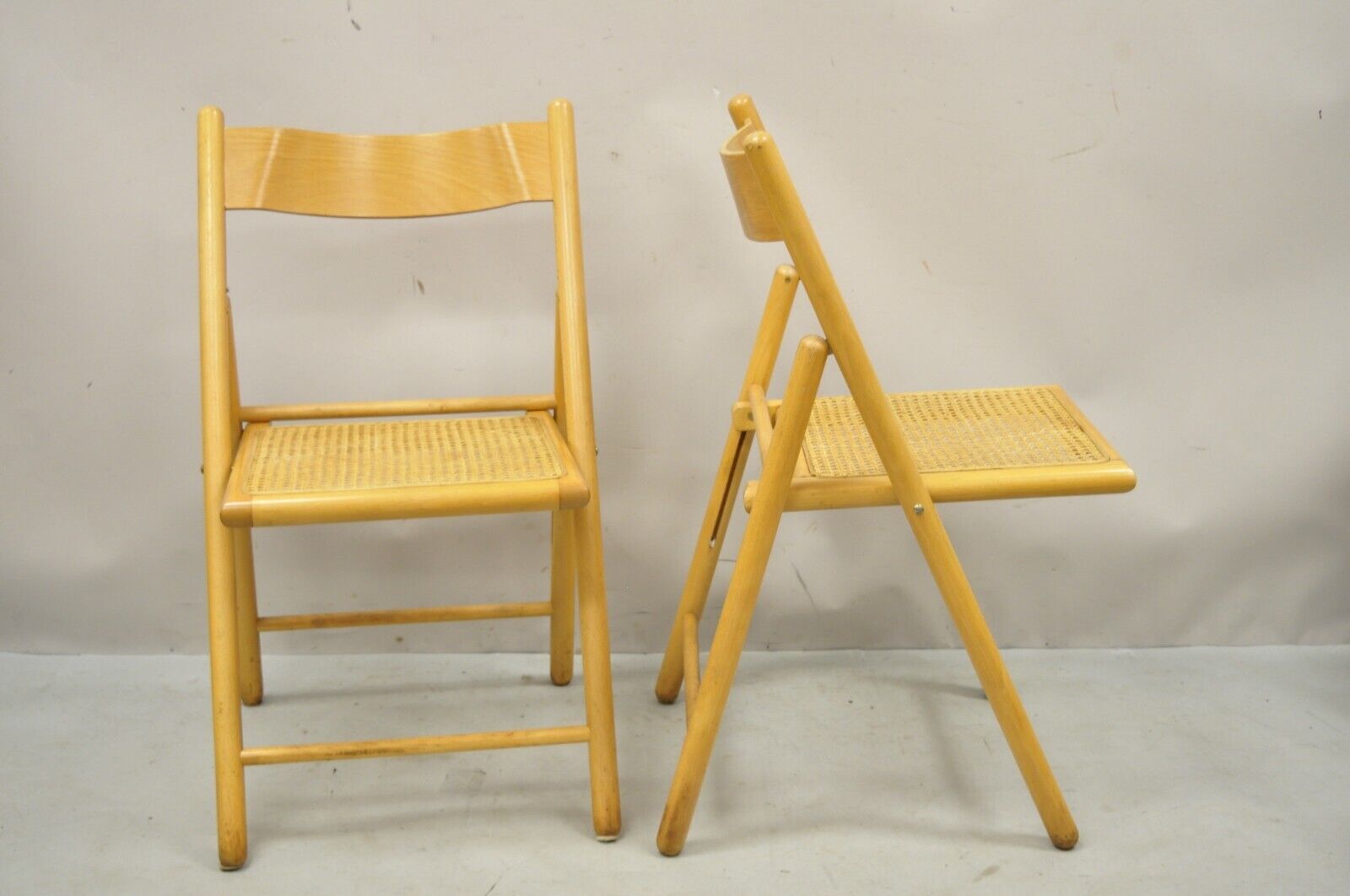 Vintage Habitat England Bentwood Cane Rattan Folding Chairs - a Pair