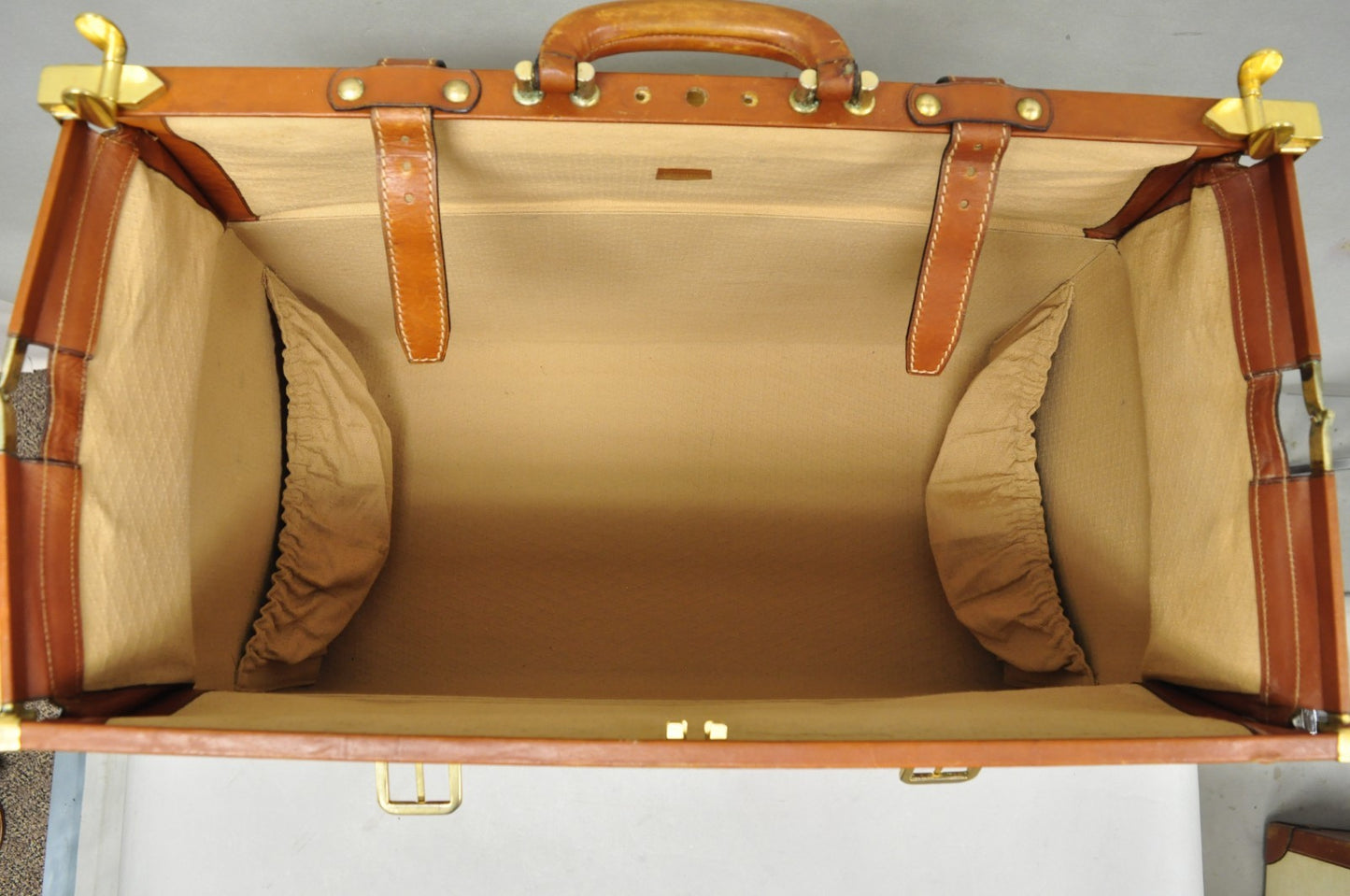Vintage Dinoffer NY Italian Brown Leather & Vellum Parchment Gladstone Bag, Pair