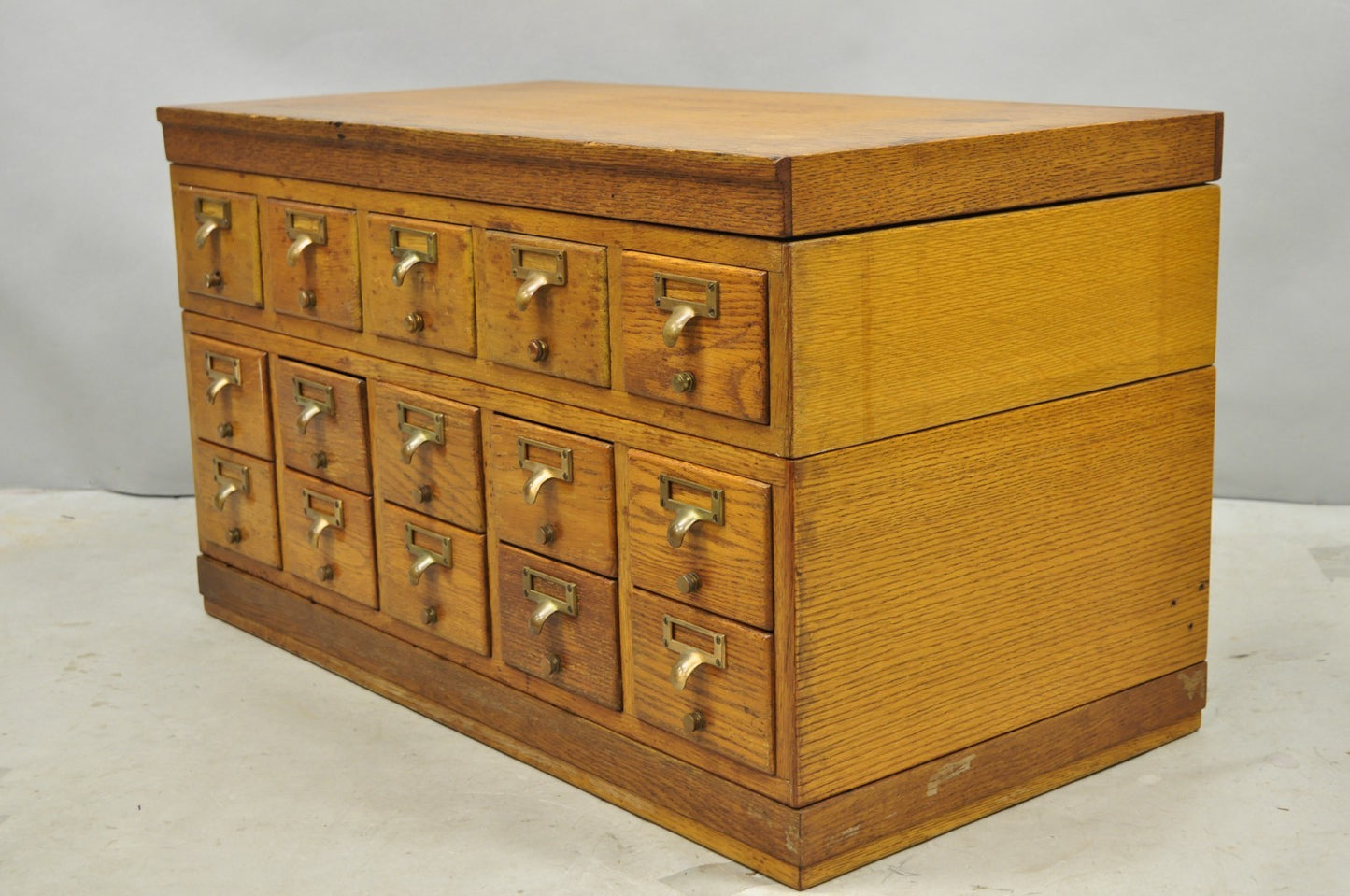 Antique Arts & Crafts Library 15 Drawer Mission Oak Stacking Card File Cabinet
