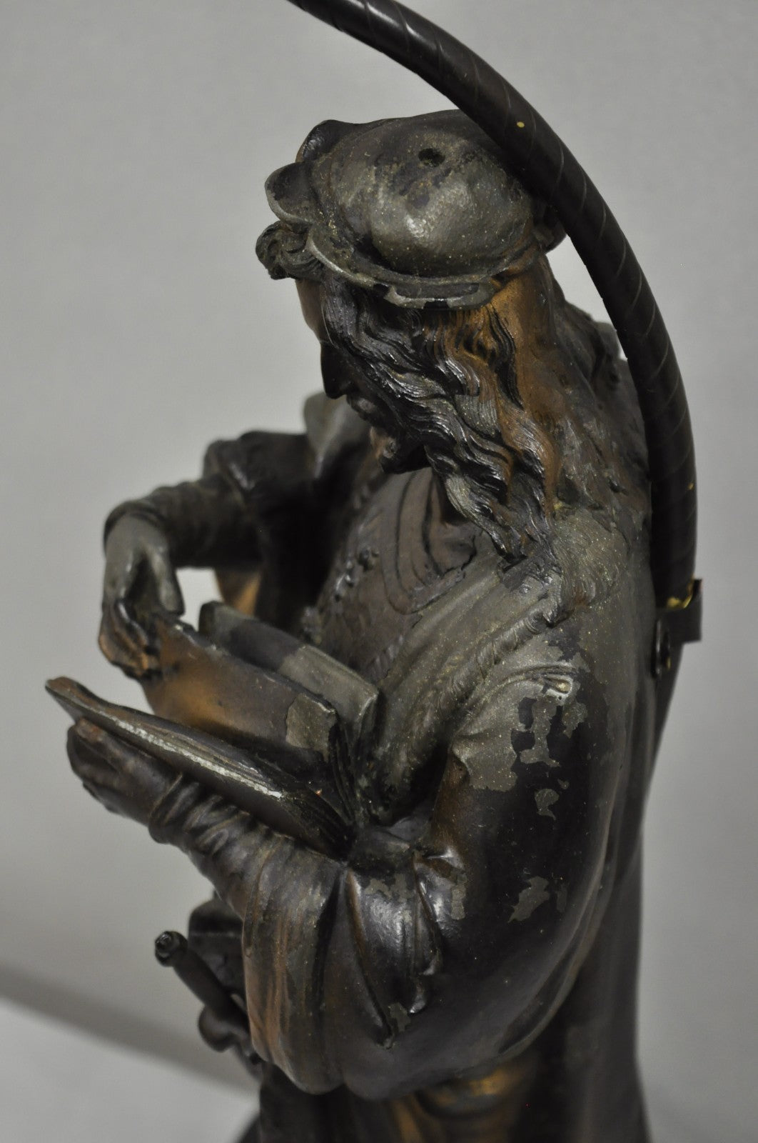 Antique French Renaissance Spelter Metal Statue of Cardinal Mazarin Table Lamp
