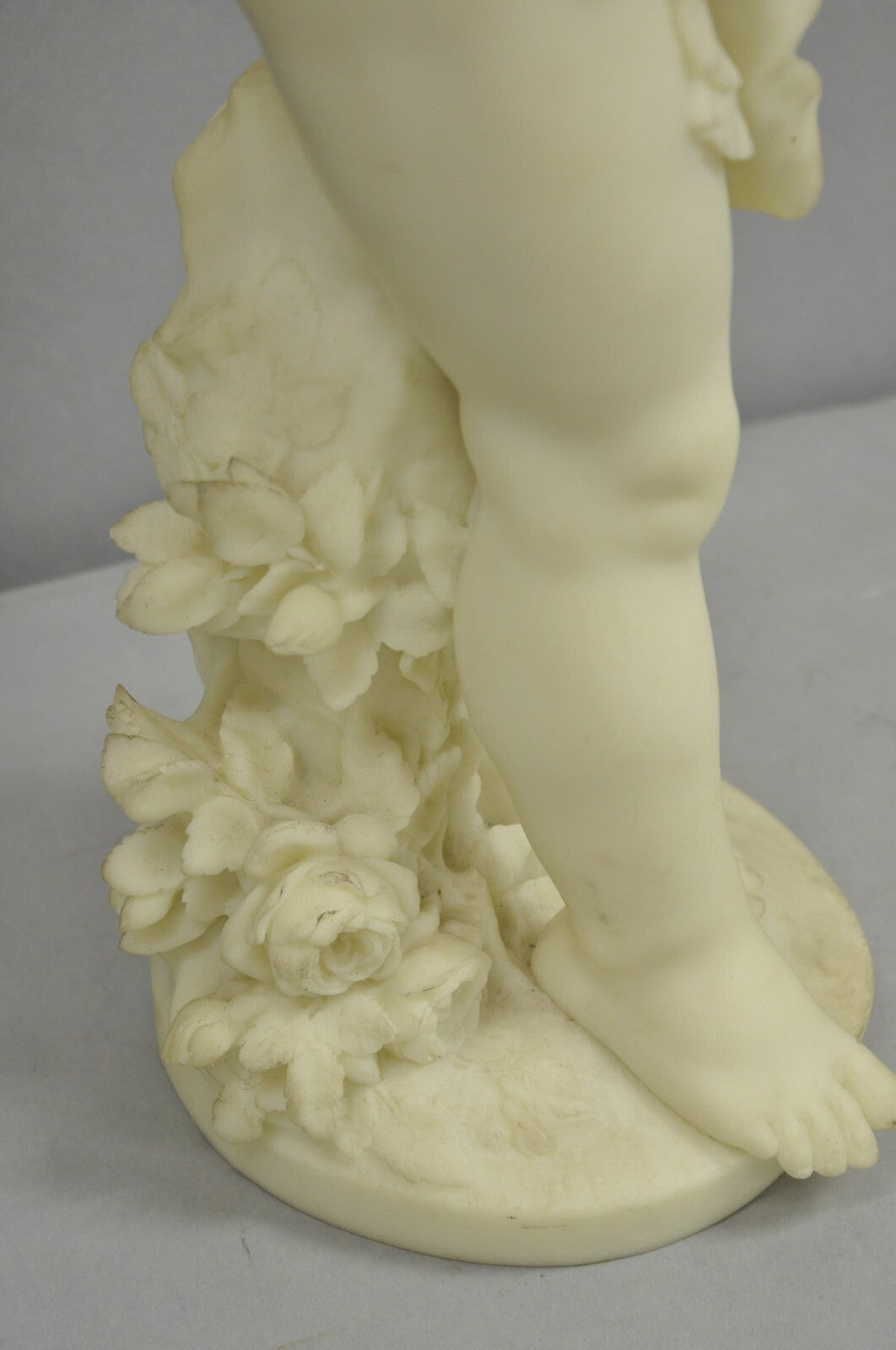 Vintage Neoclassical Faux Marble Cast Resin 25" Winged Cherub Putti Sculpture