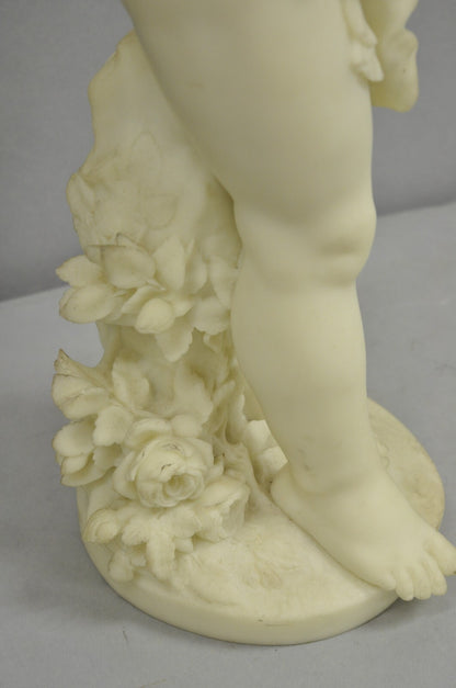 Vintage Neoclassical Faux Marble Cast Resin 25" Winged Cherub Putti Sculpture