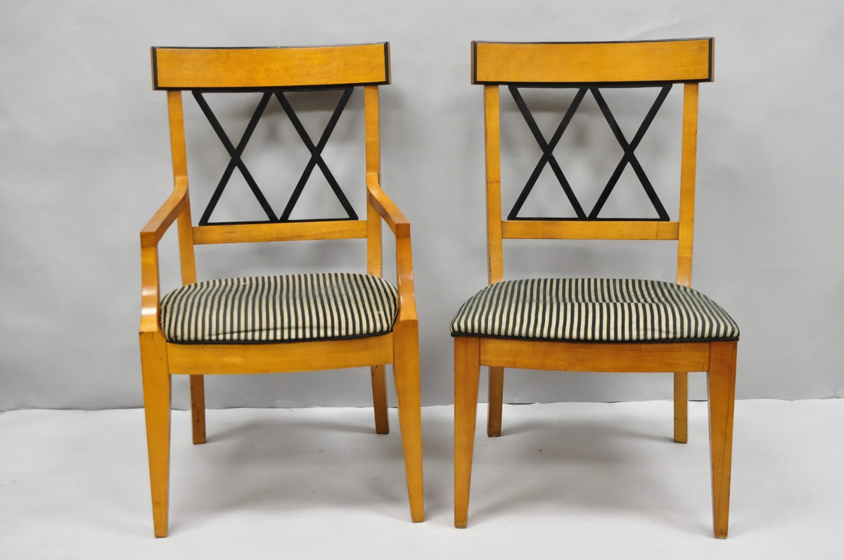 Biedermeier Empire Style Maple Wood Double X Back Dining Room Chairs - Set of 6