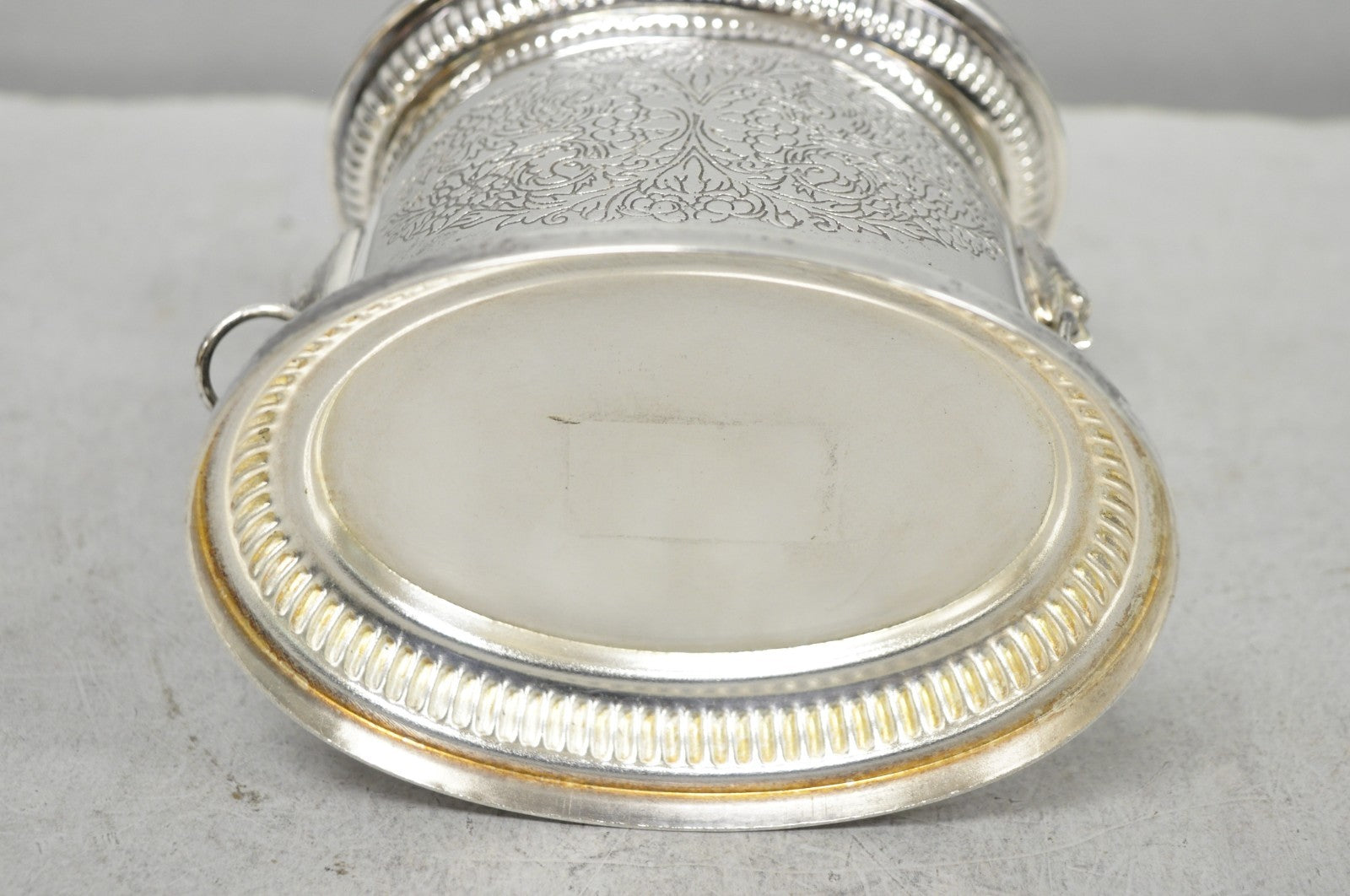 Vintage English Regency Silver Plated Small Lion Head Oval Desk Biscuit Barrel