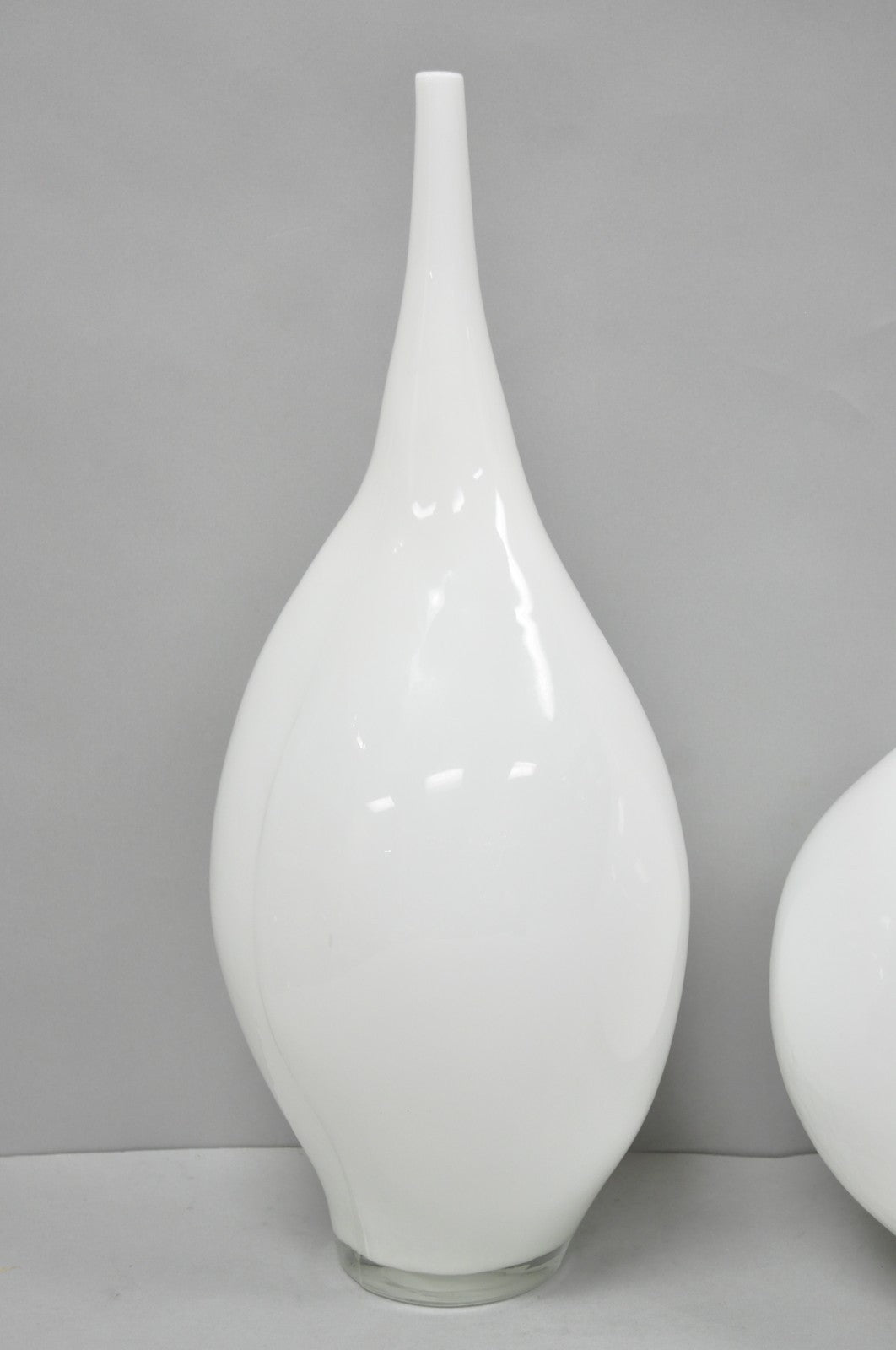 Decorative Modern White Bulbous Art Glass Vessel Vase by Lazy Susan - 2 Pc Set