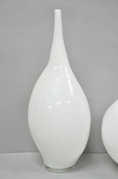 Decorative Modern White Bulbous Art Glass Vessel Vase by Lazy Susan - 2 Pc Set