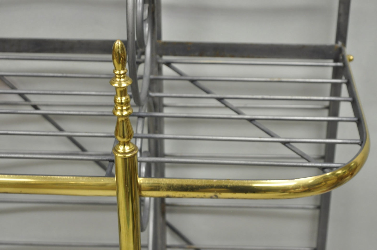 Vintage French Country Wrought Iron & Brass Kitchen Bakers Rack Bookcase Etagere