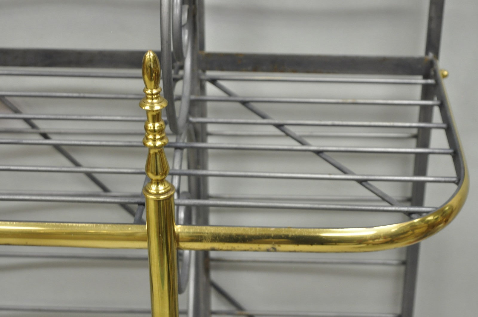 Vintage French Country Wrought Iron & Brass Kitchen Bakers Rack Bookcase Etagere