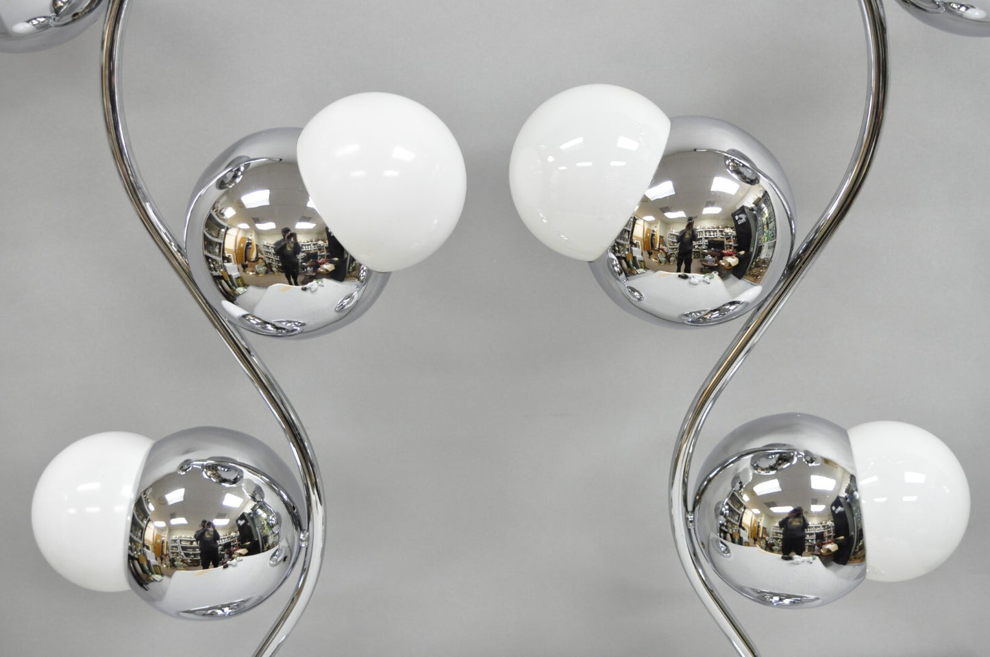 Vintage Mid Century Modern Sculptural Chrome Orb 3 Light Table Lamp -  a Pair