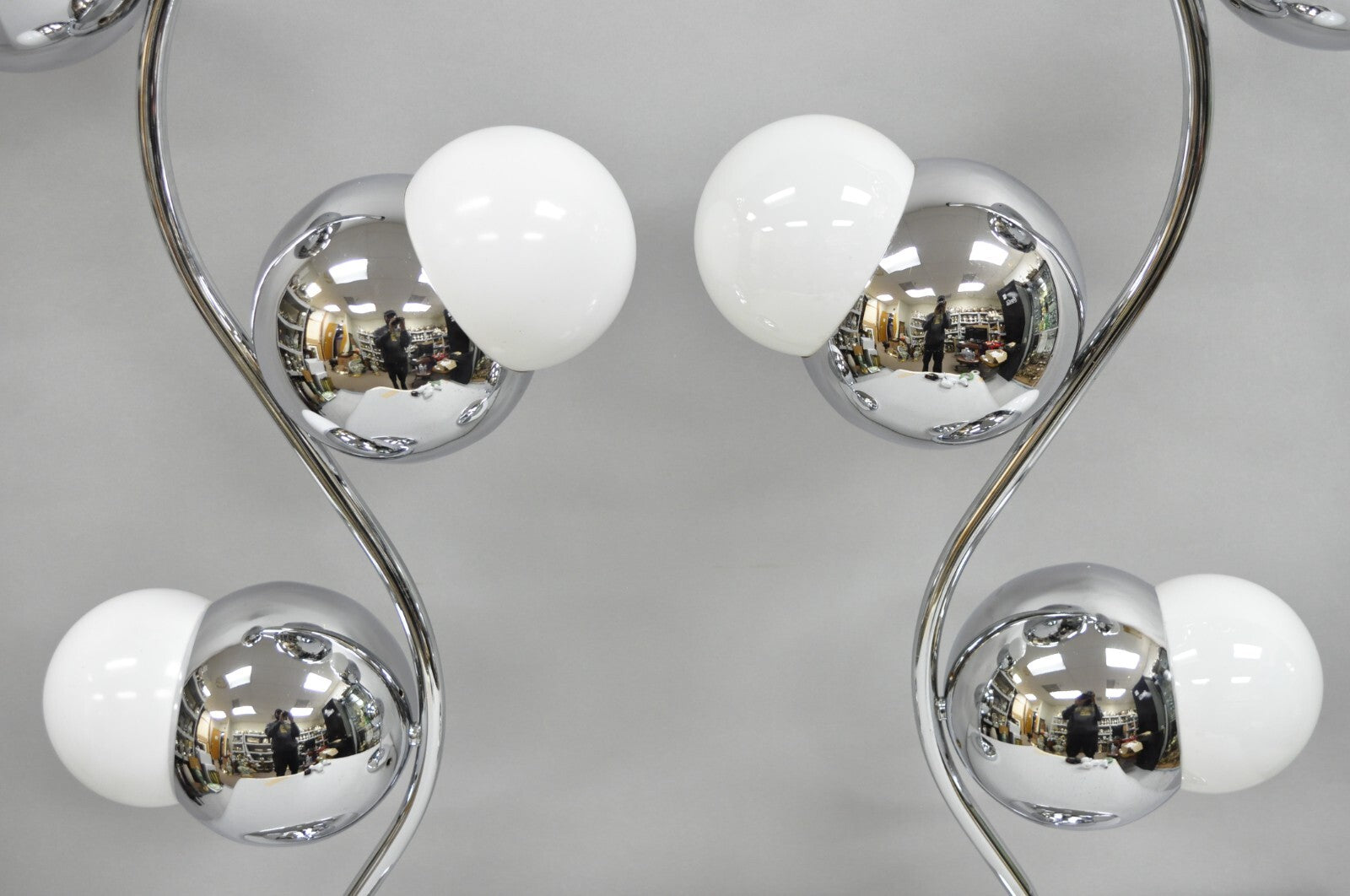 Vintage Mid Century Modern Sculptural Chrome Orb 3 Light Table Lamp -  a Pair