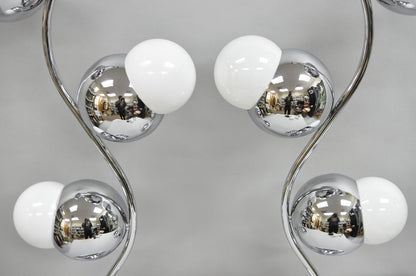 Vintage Mid Century Modern Sculptural Chrome Orb 3 Light Table Lamp -  a Pair
