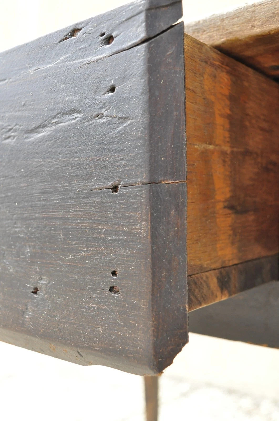 Antique French Country Primitive Black Distress Painted 1 Drawer Desk Work Table