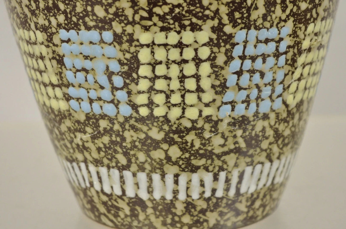 Vintage German Mid Century Modern Brown Blue Yellow Vase attr. Carstens Keramik