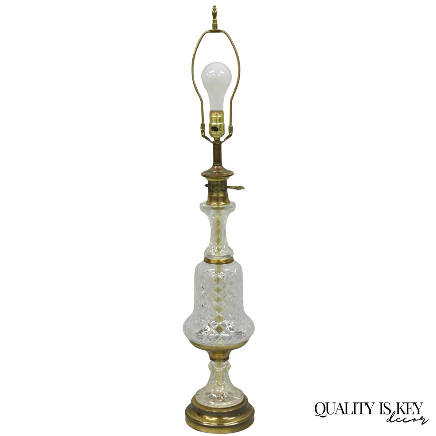 Vintage French Empire Style Crystal Glass Column Brass "Oil Lamp" Table Lamp
