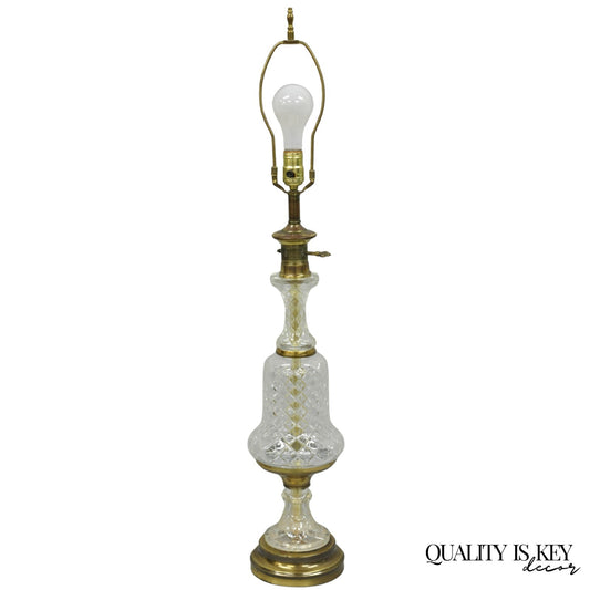 Vintage French Empire Style Crystal Glass Column Brass "Oil Lamp" Table Lamp