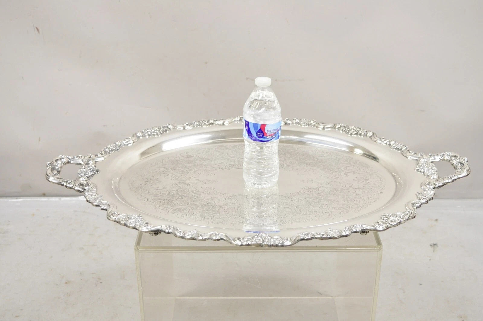 Vintage Poole 400 Lancaster Rose Large Silver Plated Serving Platter Bar Tray