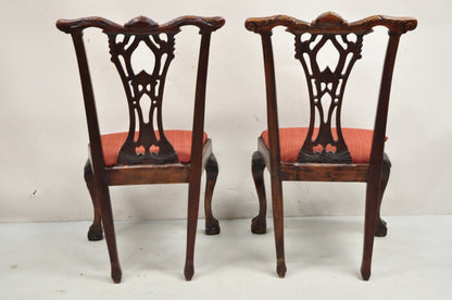 Chippendale Style Mahogany Carved Ball and Claw Dining Side Chairs - a Pair