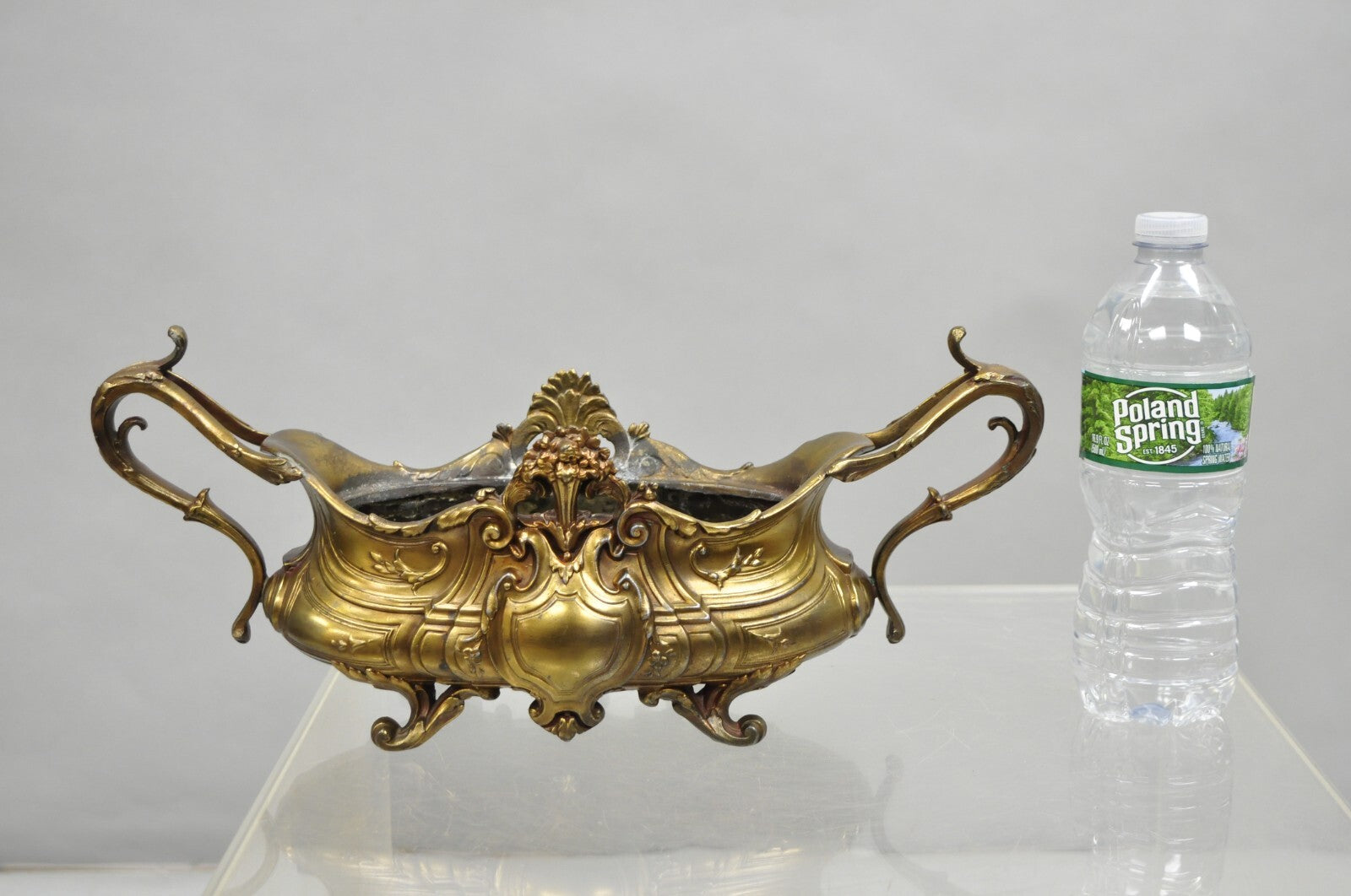 French Art Nouveau Louis XV Gold Spelter Metal Planter Jardiniere Centerpiece