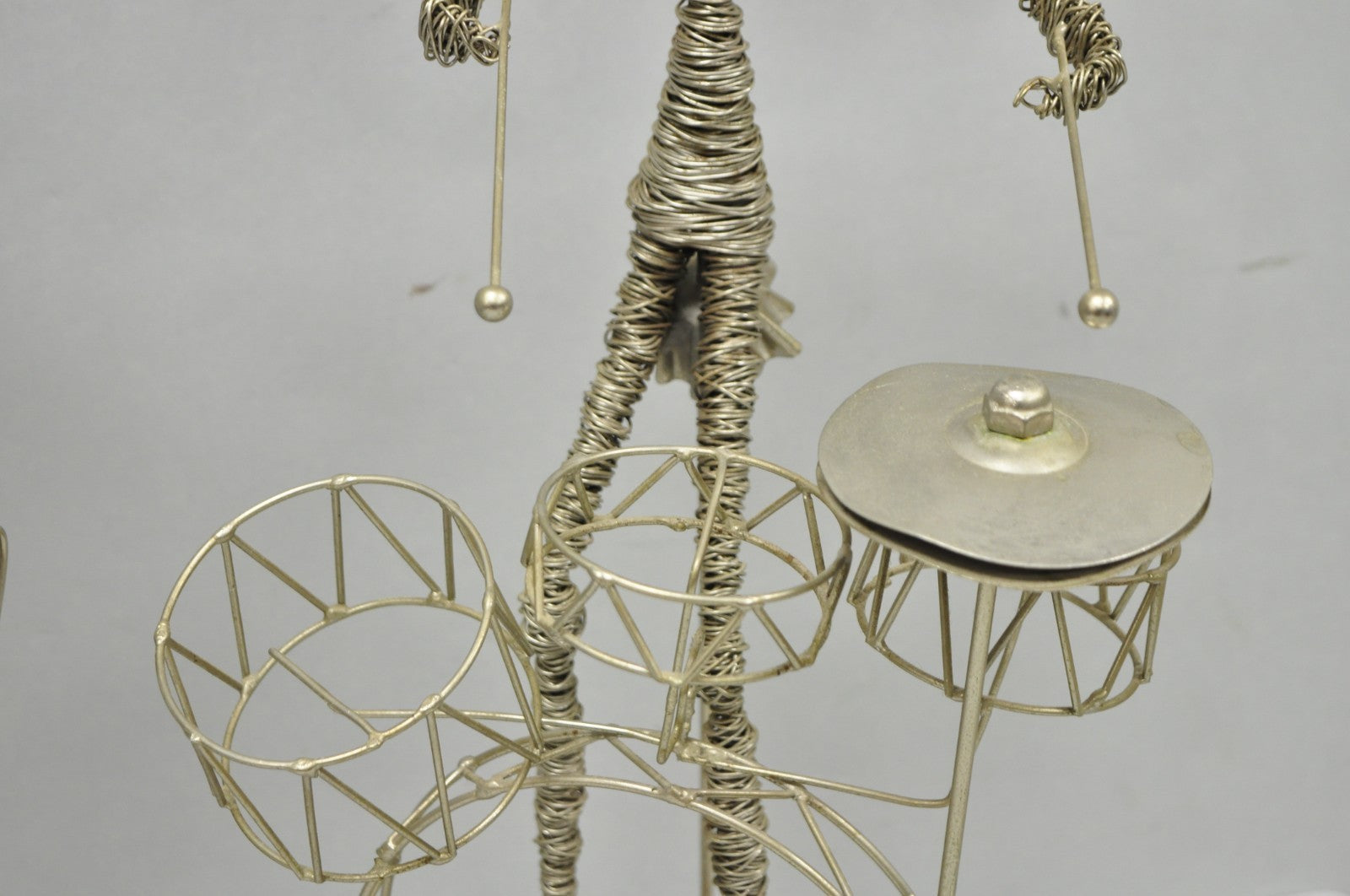 Vintage Mid Century Modern Brutalist Wire Musician Band Figure Sculpture - 2 Pc
