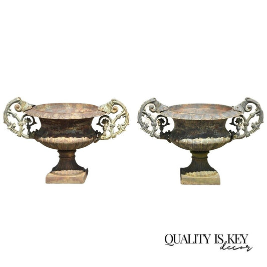 Cast Iron Victorian Style Vrn Form Garden Planters with Handles - a pair