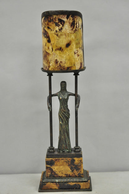 Vintage Maitland Smith Art Deco Art Nouveau Bronze Lady Figural Table Lamp